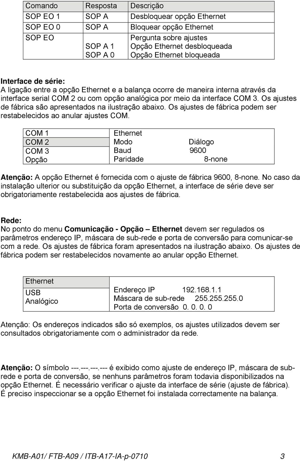 Os ajustes de fábrica são apresentados na ilustração abaixo. Os ajustes de fábrica podem ser restabelecidos ao anular ajustes COM.