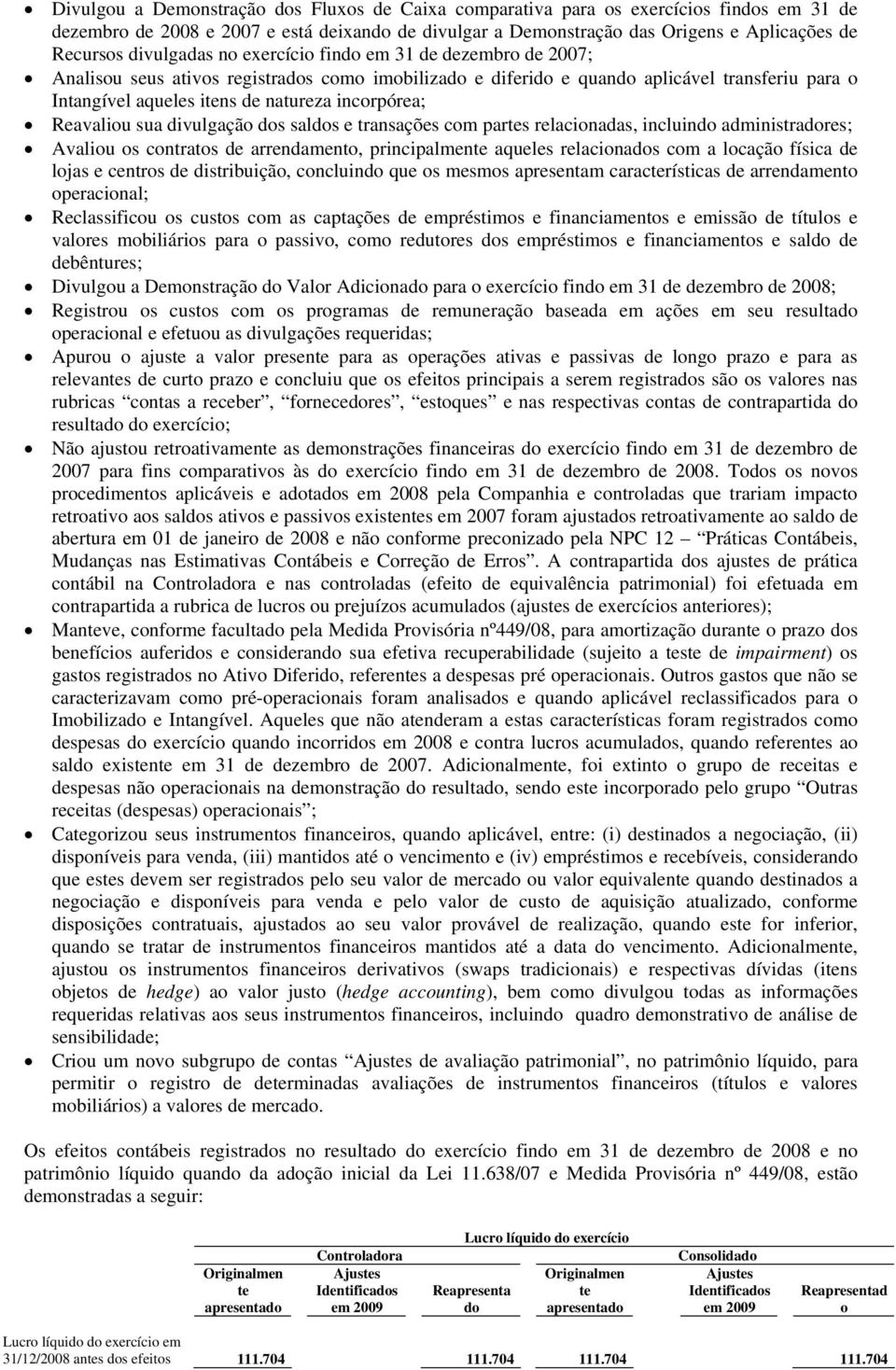 incorpórea; Reavaliou sua divulgação dos saldos e transações com partes relacionadas, incluindo administradores; Avaliou os contratos de arrendamento, principalmente aqueles relacionados com a