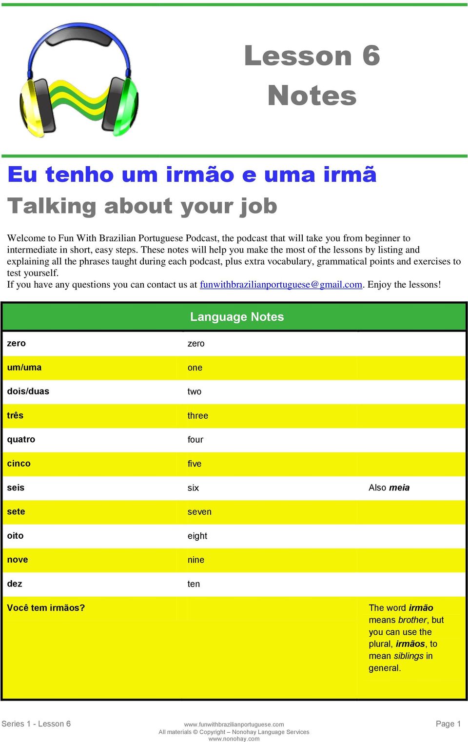 If you have any questions you can contact us at funwithbrazilianportuguese@gmail.com. Enjoy the lessons!