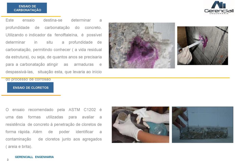 quantos anos se precisaria para a carbonatação atingir as armaduras e despassivá-las, situação esta, que levaria ao início do processo de corrosão ENSAIO DE CLORETOS O