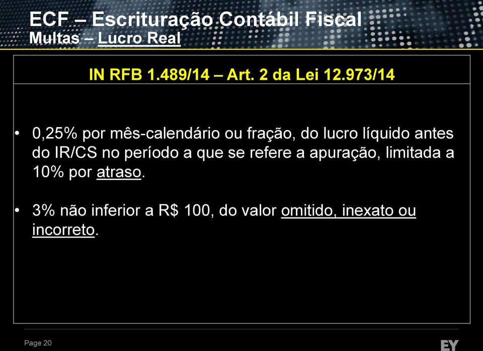 973/14 0,25% por mês-calendário ou fração, do lucro líquido antes do IR/CS