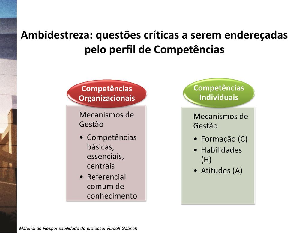 Competências básicas, essenciais, centrais Referencial comum de