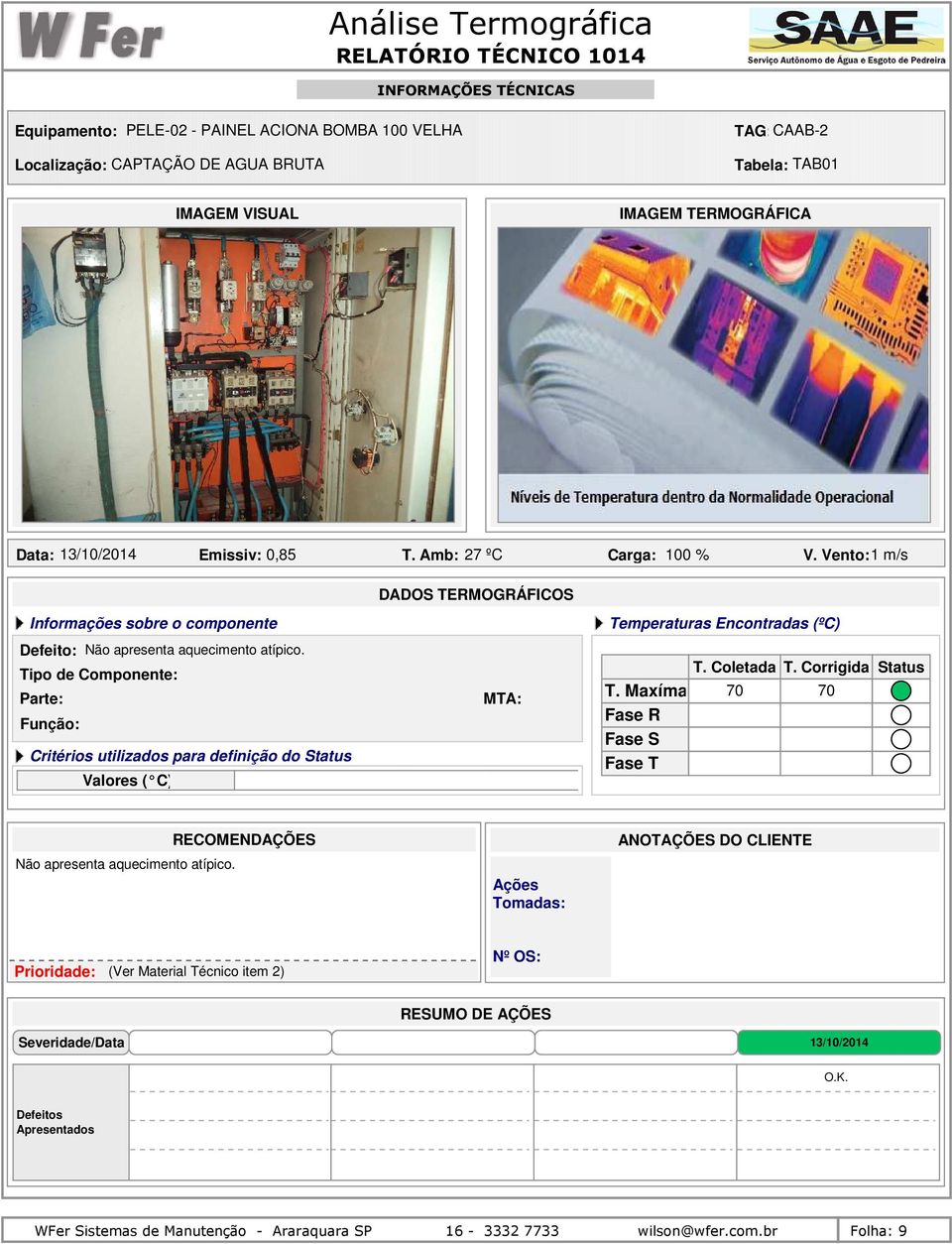 Tipo de Componente: Critérios utilizados para definição do MTA: 70 70 Não apresenta aquecimento