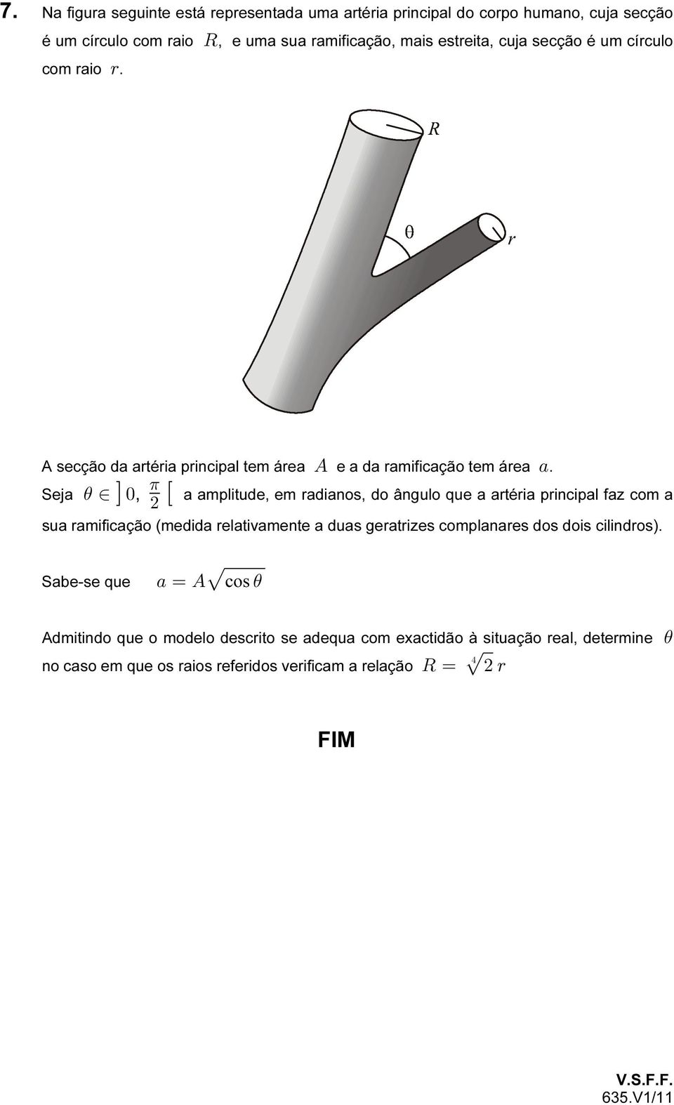 , 1 Ò a amplitude, em radianos, do ângulo que a artéria principal faz com a sua ramificação (medida relativamente a duas geratrizes complanares dos dois