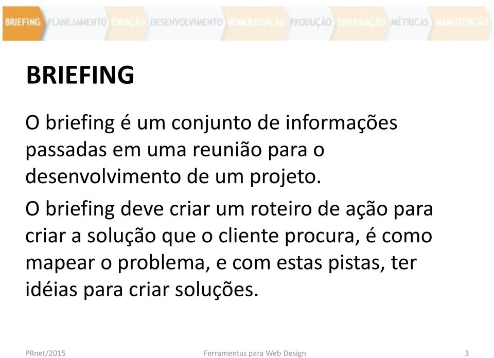 O briefing deve criar um roteiro de ação para criar a solução que o cliente