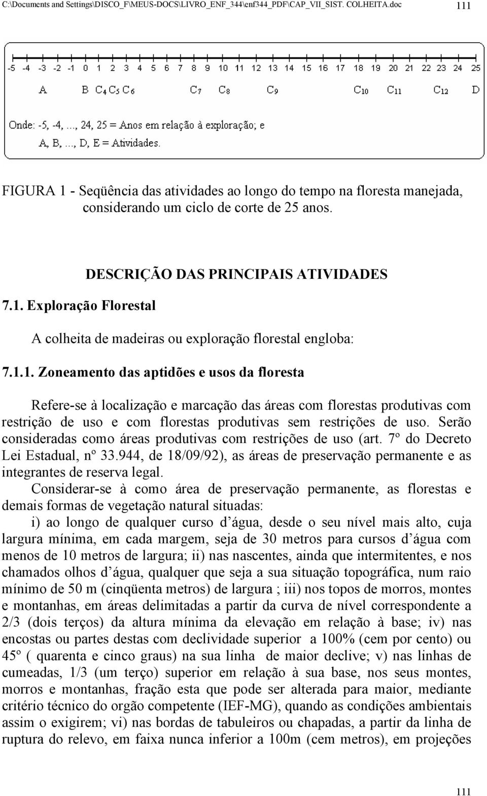 1.1. Zoneamento das aptidões e usos da floresta Refere-se à localização e marcação das áreas com florestas produtivas com restrição de uso e com florestas produtivas sem restrições de uso.