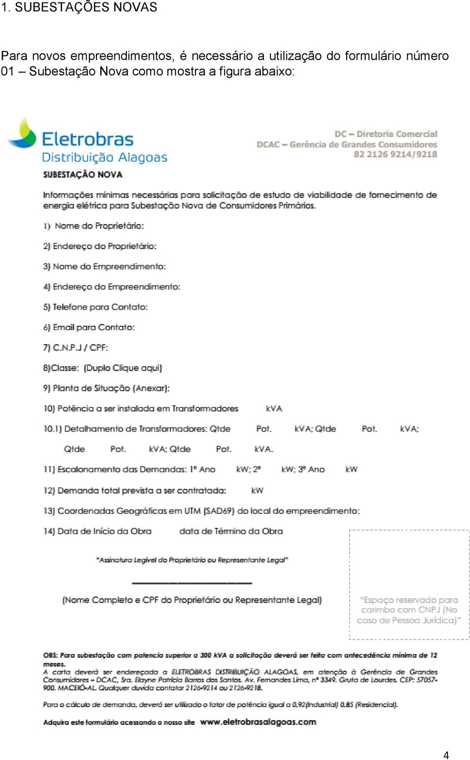 utilização do formulário número 01