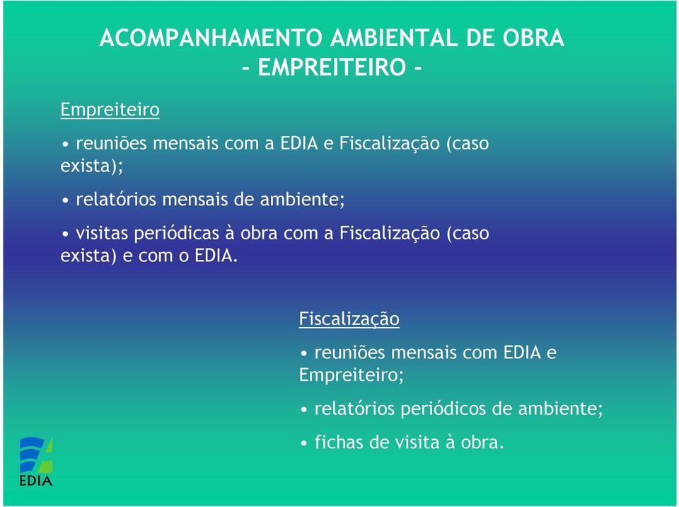 com a Fiscalização (caso exista) e com o EDIA.