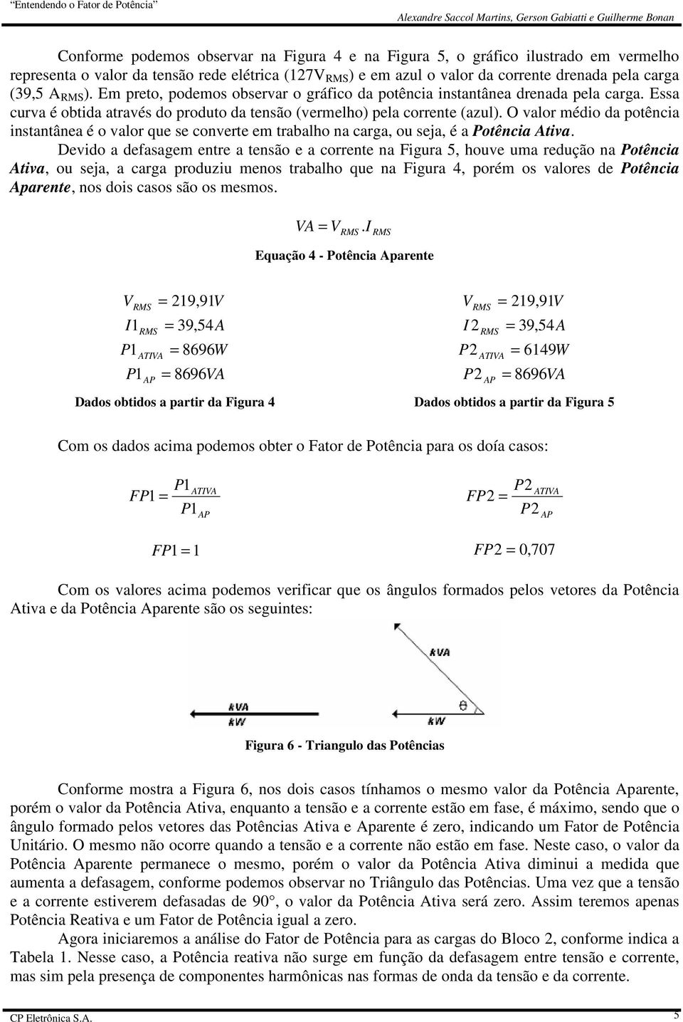 O valor médio da potência instantânea é o valor que se converte em trabalho na carga, ou seja, é a Potência Ativa.