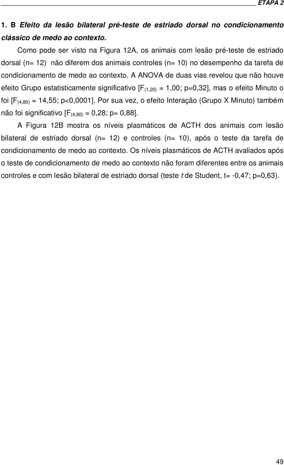 A ANOVA de duas vias revelou que não houve efeito Grupo estatisticamente significativo [F (1,20) = 1,00; p=0,32], mas o efeito Minuto o foi [F (4,80) = 14,55; p<0,0001].