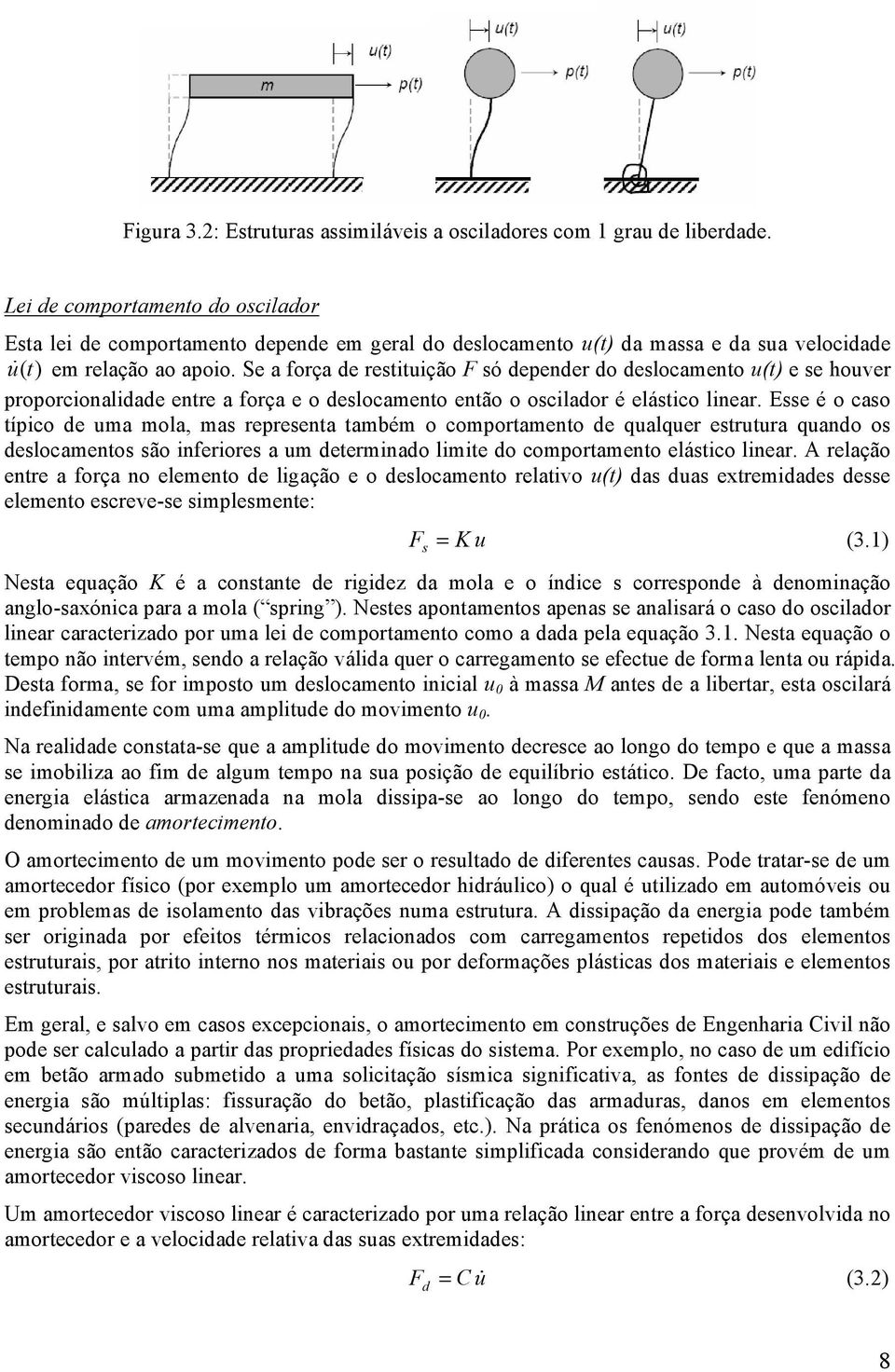 Esse é o caso típco de ua ola, as represeta tabé o coportaeto de qualquer estrutura quado os deslocaetos são erores a u deterado lte do coportaeto elástco lear.