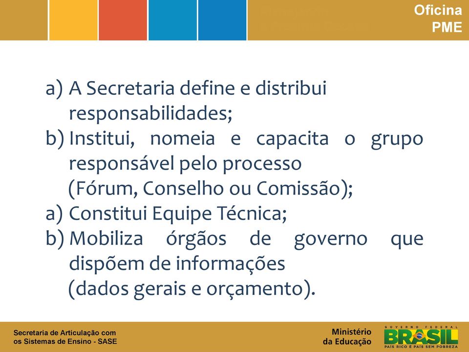 (Fórum, Conselho ou Comissão); a) Constitui Equipe Técnica; b)