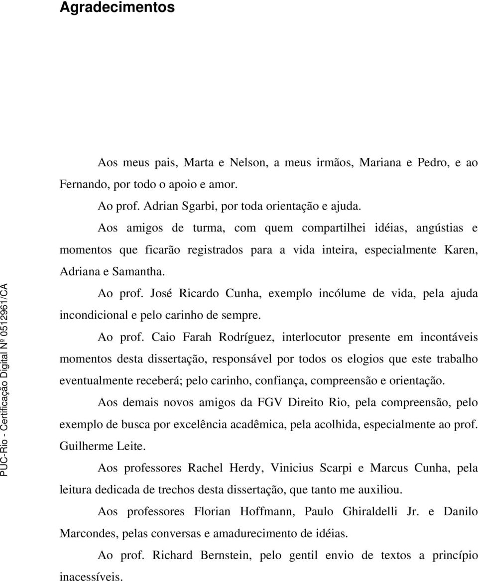 José Ricardo Cunha, exemplo incólume de vida, pela ajuda incondicional e pelo carinho de sempre. Ao prof.