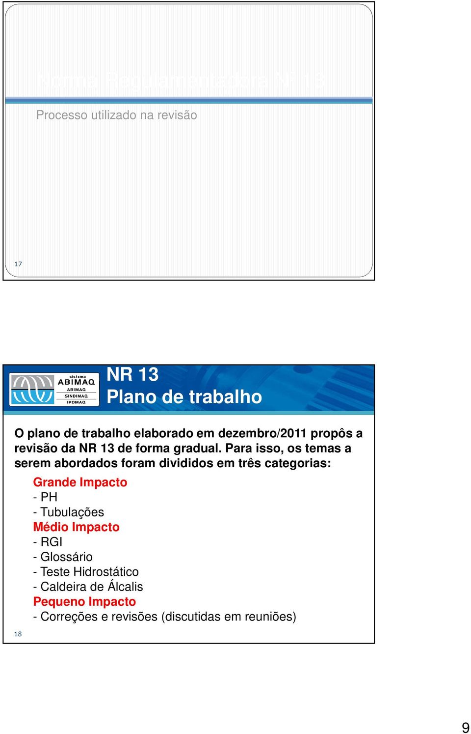 Para isso, os temas a serem abordados foram divididos em três categorias: 18 Grande Impacto - PH -