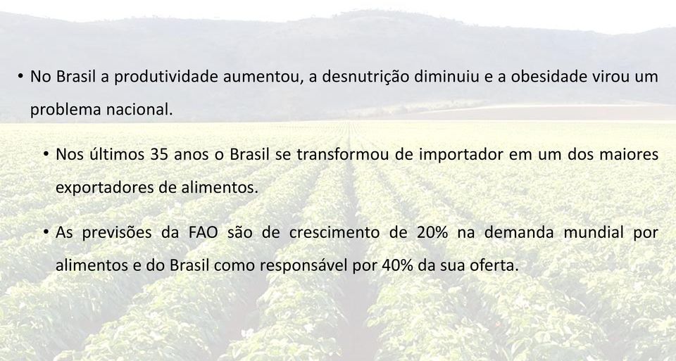 Nos últimos 35 anos o Brasil se transformou de importador em um dos maiores