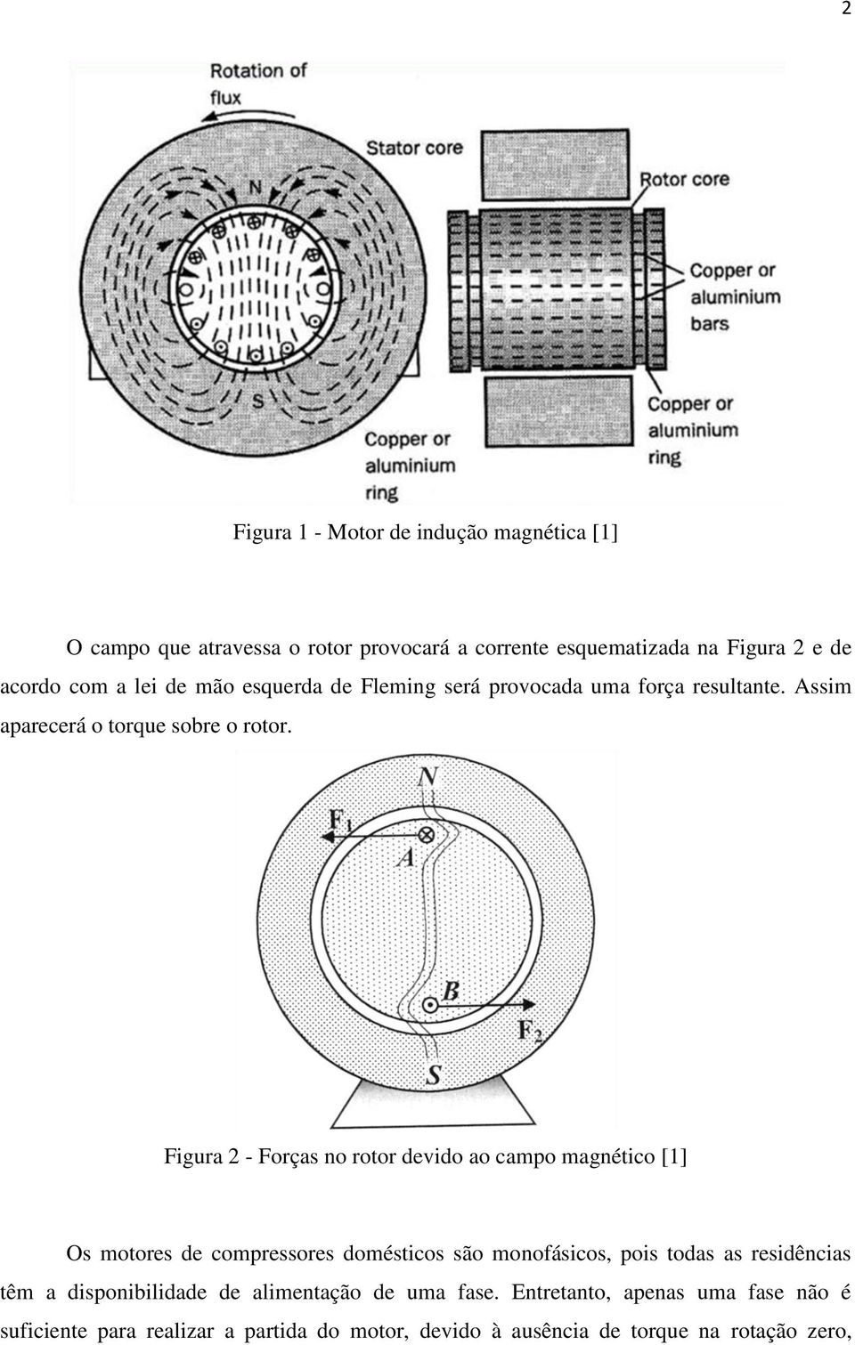 Figura 2 - Forças no rotor devido ao campo magnético [1] Os motores de compressores domésticos são monofásicos, pois todas as residências