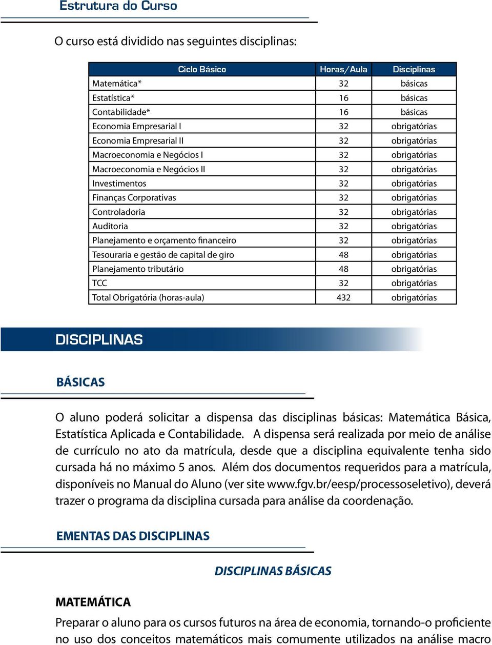 obrigatórias Controladoria 32 obrigatórias Auditoria 32 obrigatórias Planejamento e orçamento financeiro 32 obrigatórias Tesouraria e gestão de capital de giro 48 obrigatórias Planejamento tributário