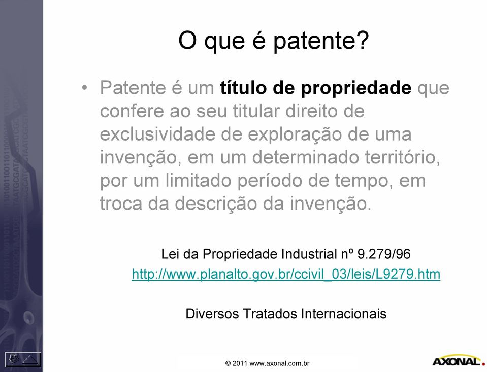 exploração de uma invenção, em um determinado território, por um limitado período de tempo, em