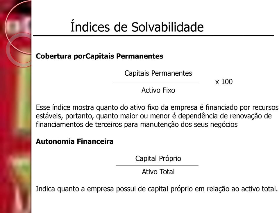 menor é dependência de renovação de financiamentos de terceiros para manutenção dos seus negócios Autonomia