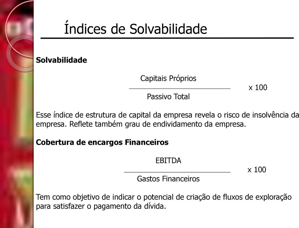 Reflete também grau de endividamento da empresa.