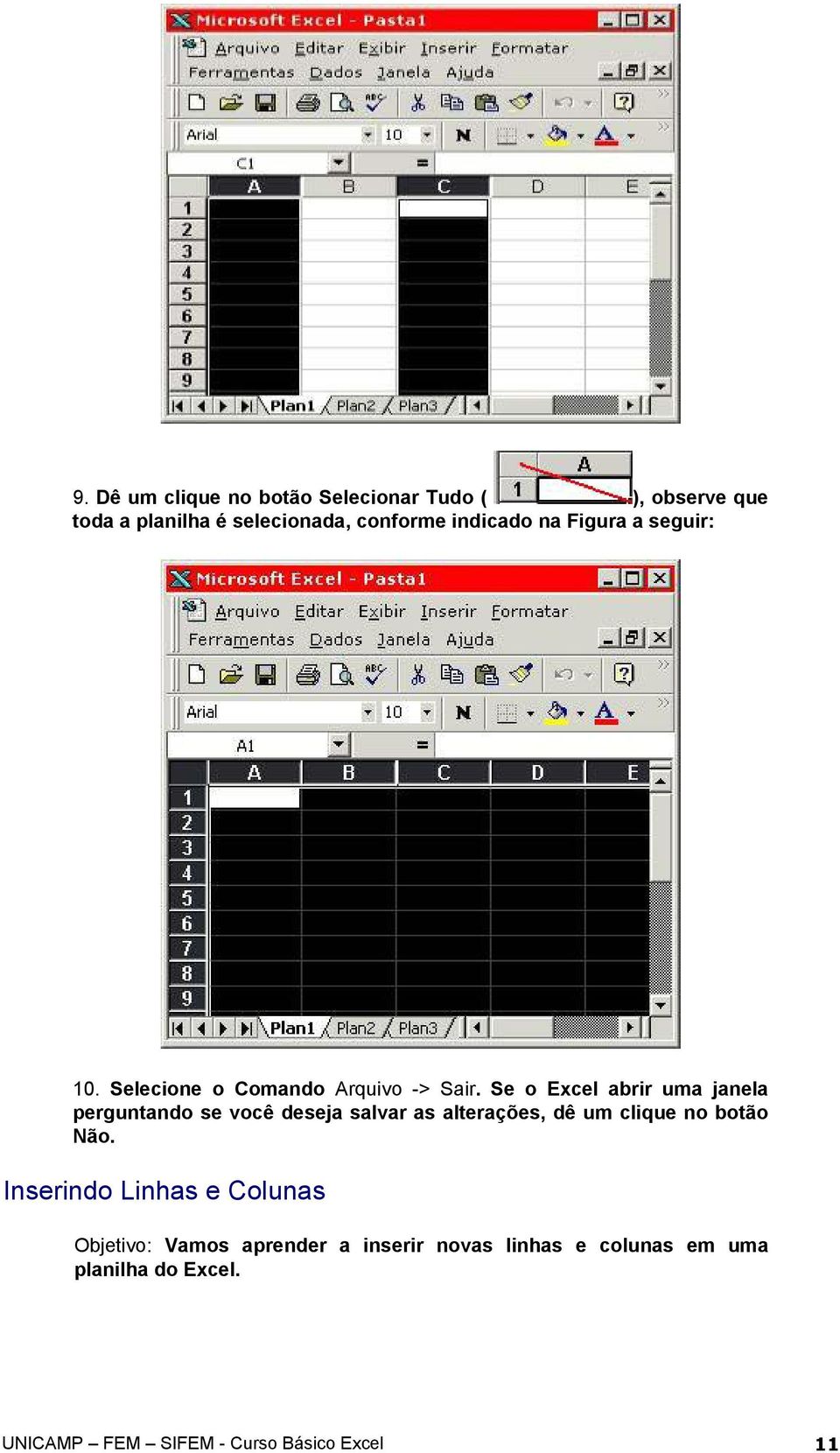 Se o Excel abrir uma janela perguntando se você deseja salvar as alterações, dê um clique no botão Não.