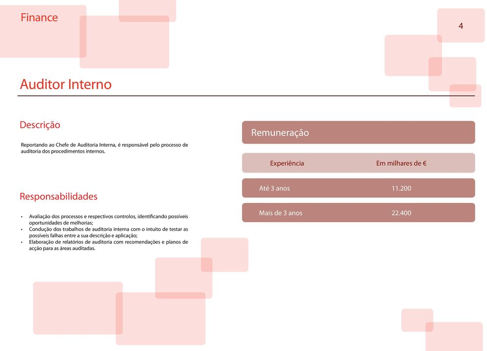 Avaliação dos processos e respectivos controlos, identificando possíveis oportunidades de melhorias; Condução dos