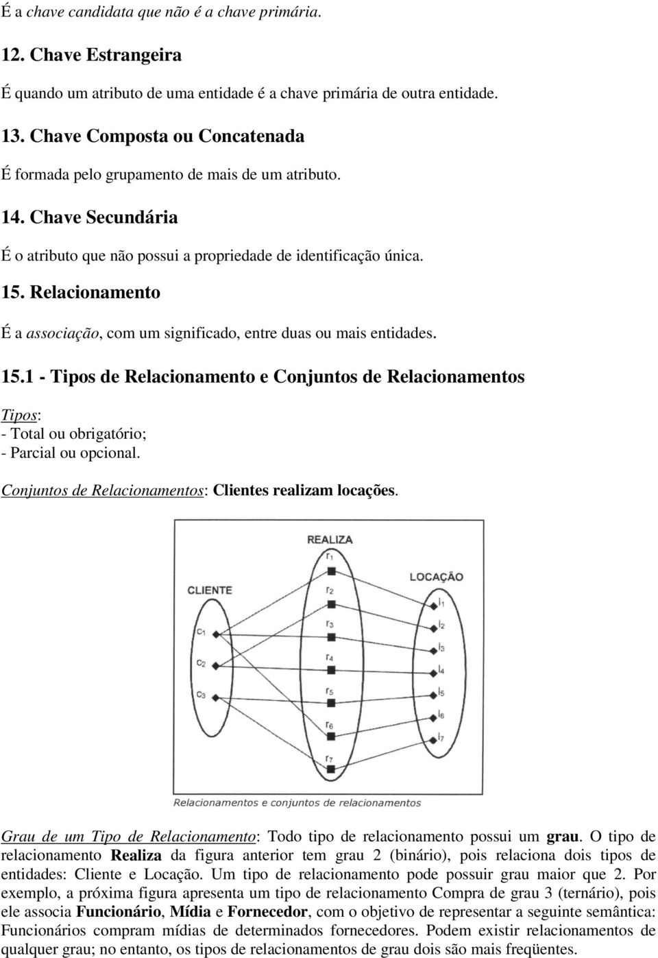 Relacionamento É a associação, com um significado, entre duas ou mais entidades. 5. - Tipos de Relacionamento e Conjuntos de Relacionamentos Tipos: - Total ou obrigatório; - Parcial ou opcional.