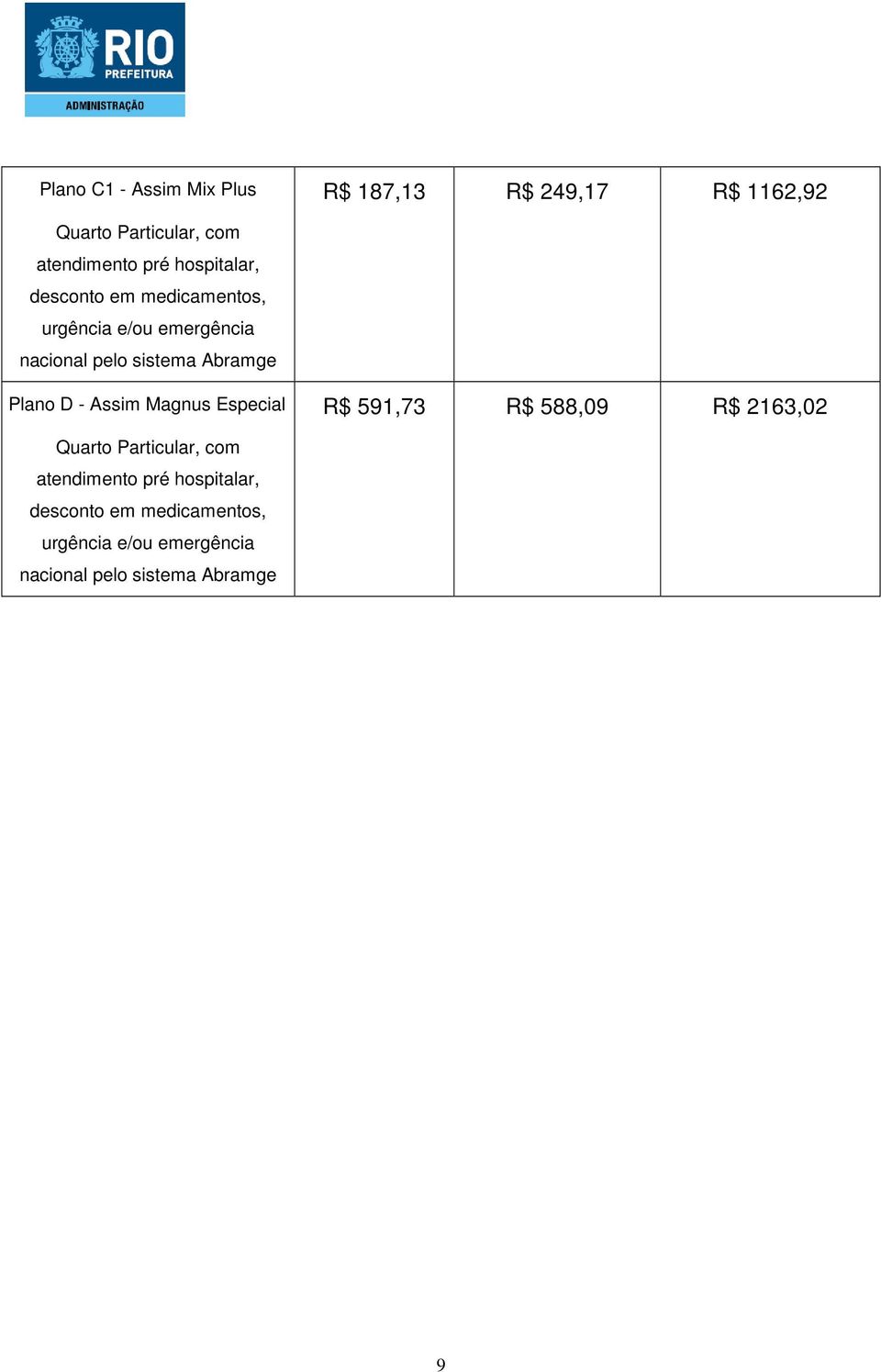 Plano D - Assim Magnus Especial R$ 591,73 R$ 588,09 R$ 2163,02 Quarto Particular, com