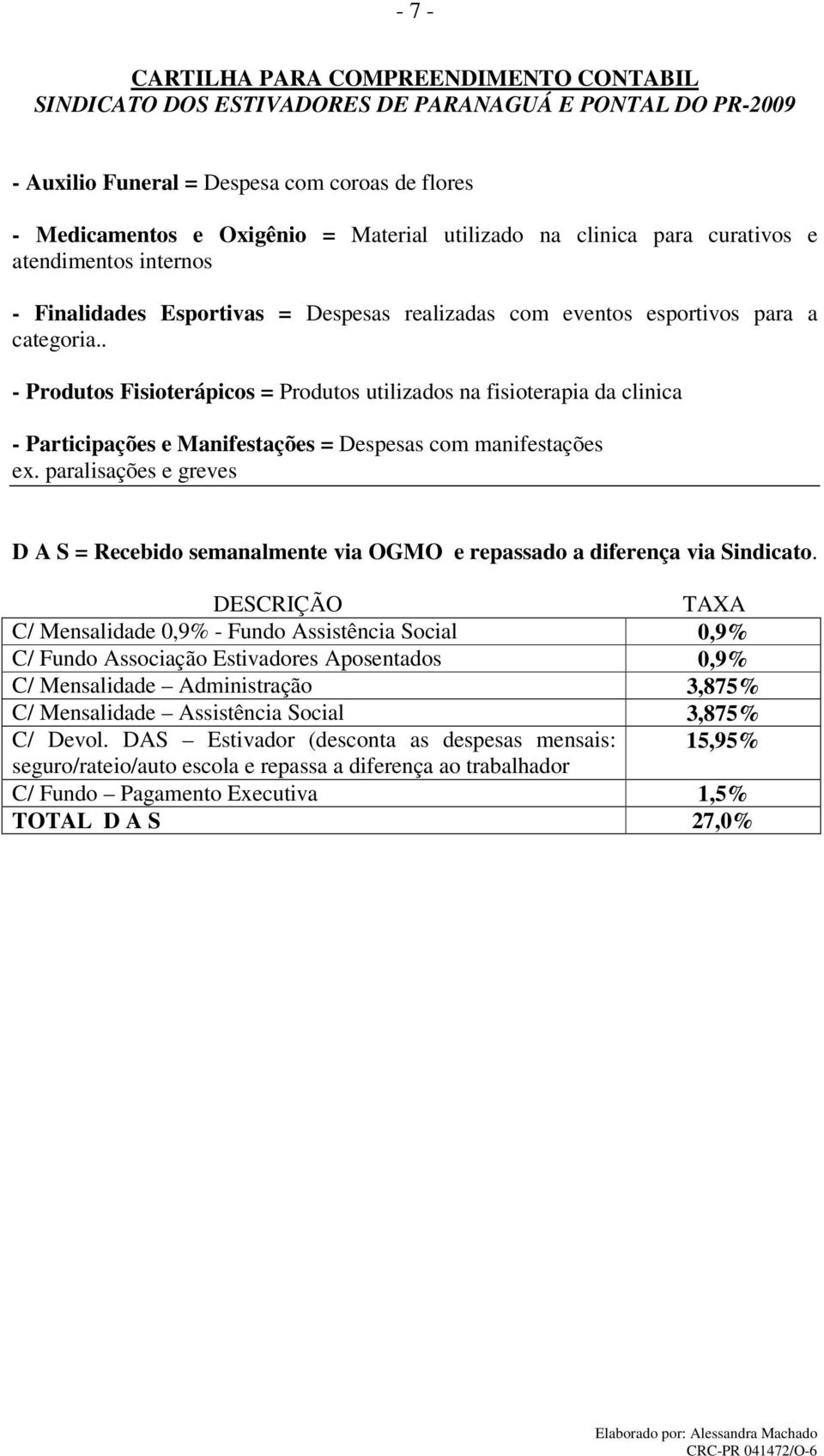 paralisações e greves D A S = Recebido semanalmente via OGMO e repassado a diferença via Sindicato.