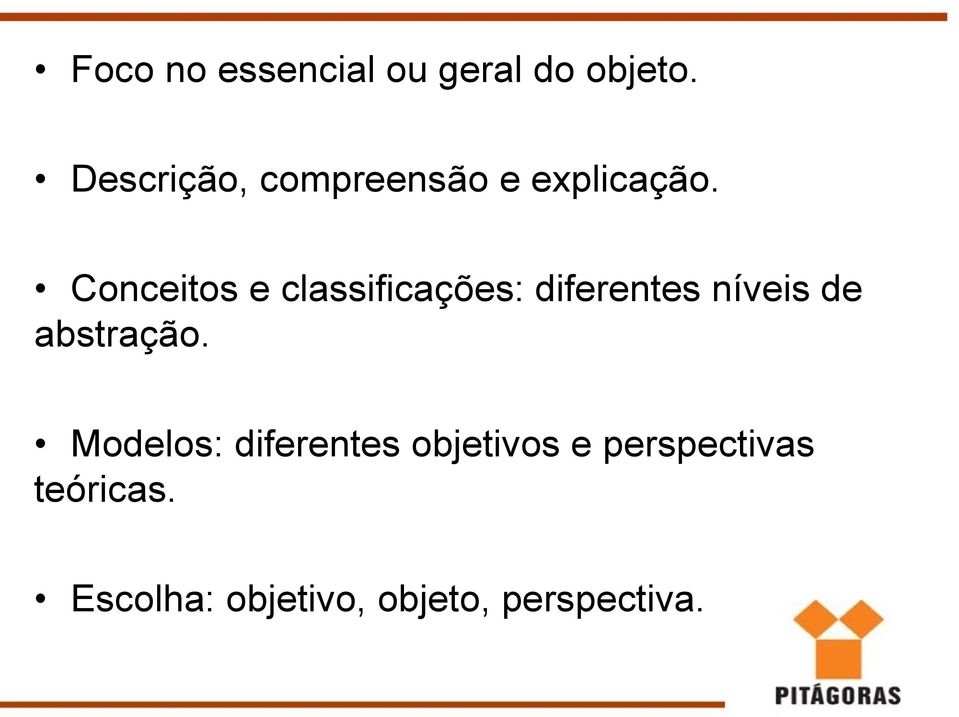 Conceitos e classificações: diferentes níveis de