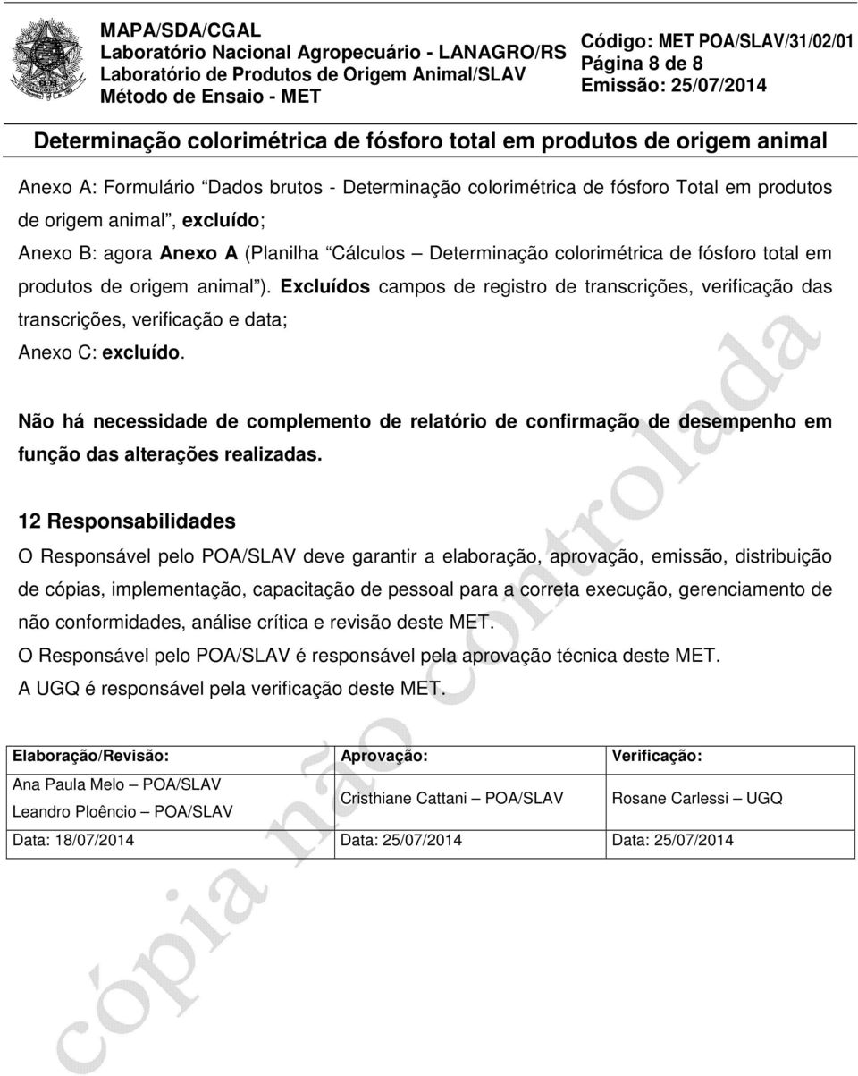 Não há necessidade de complemento de relatório de confirmação de desempenho em função das alterações realizadas.