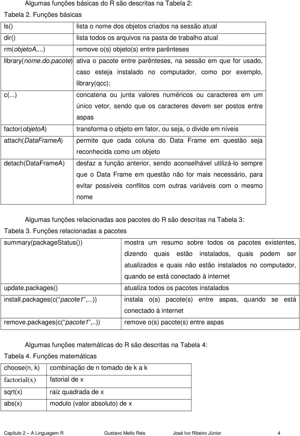 ..) concatena ou junta valores numéricos ou caracteres em um único vetor, sendo que os caracteres devem ser postos entre aspas factor(objetoa) transforma o objeto em fator, ou seja, o divide em