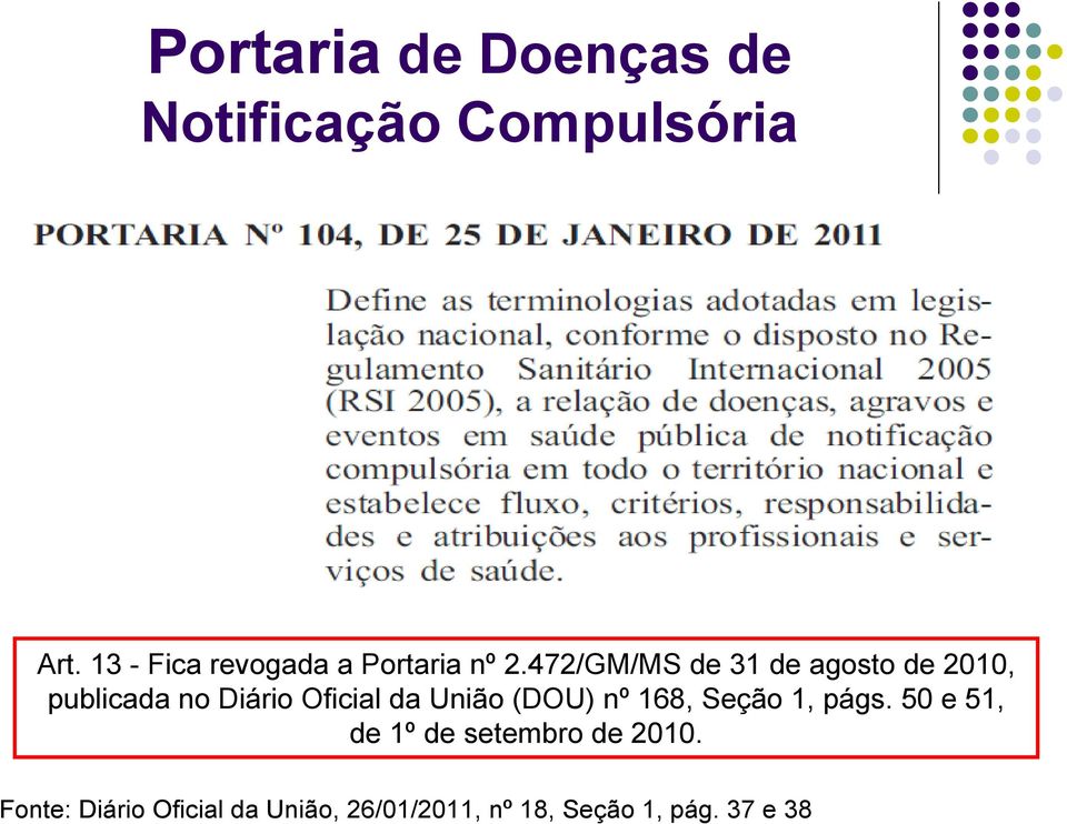 472/GM/MS de 31 de agosto de 2010, publicada no Diário Oficial da União