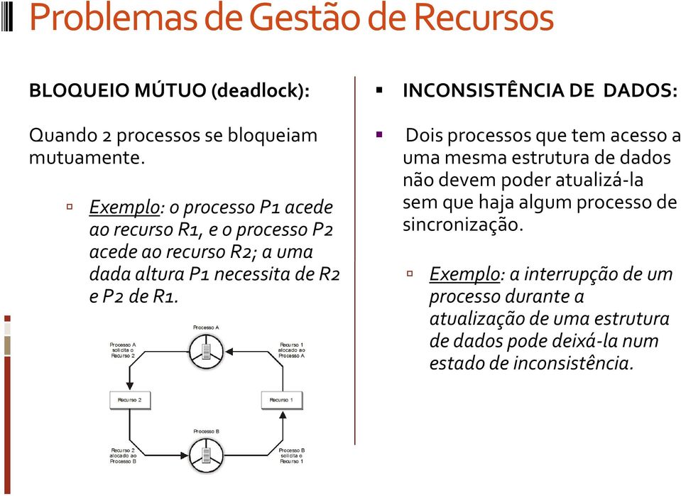 INCONSISTÊNCIA DE DADOS: Doisprocessosquetem acessoa umamesmaestruturade dados nãodevempoderatualizá-la