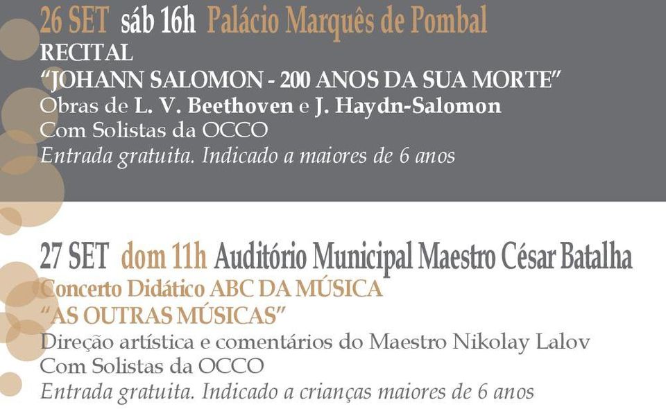 Haydn-Salomon Com Solistas da OCCO 27 SET dom 11h Auditório Municipal Maestro César Batalha