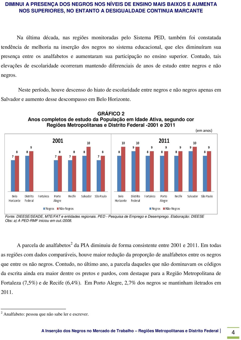 Contudo, tais elevações de escolaridade ocorreram mantendo diferenciais de anos de estudo entre negros e não negros.