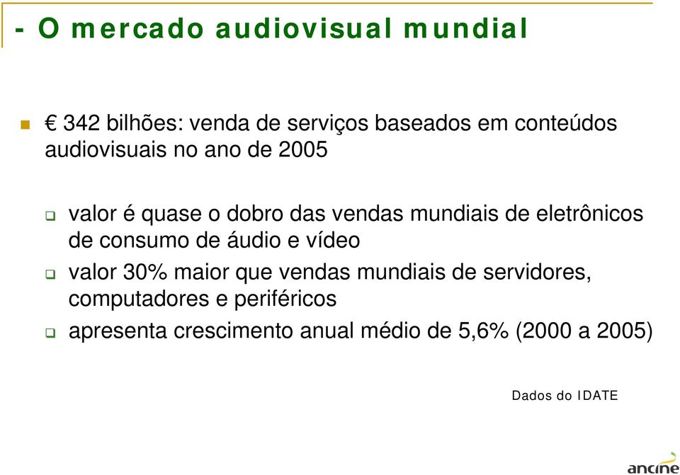 de consumo de áudio e vídeo valor 30% maior que vendas mundiais de servidores,