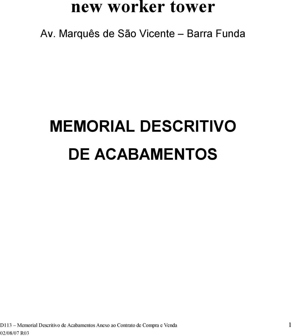 MEMORIAL DESCRITIVO DE ACABAMENTOS D113