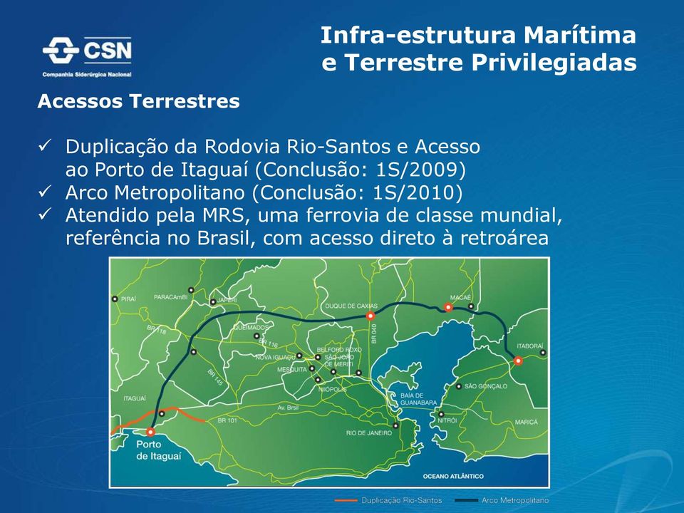 1S/2009) Arco Metropolitano (Conclusão: 1S/2010) Atendido pela MRS, uma