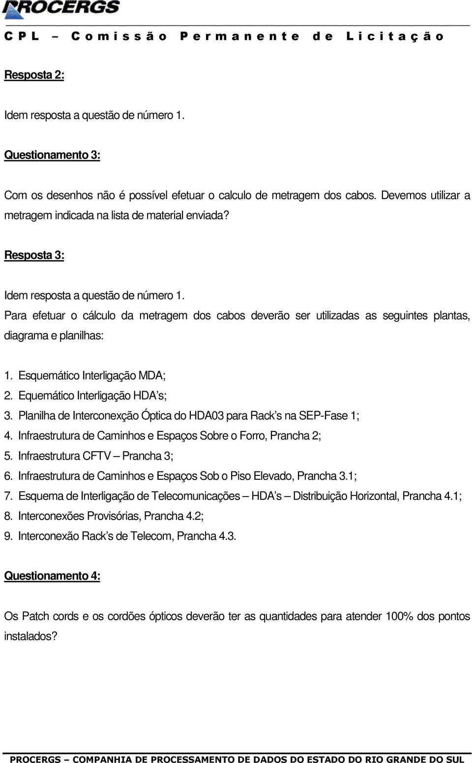 Planilha de Interconexção Óptica do HDA03 para Rack s na SEP-Fase 1; 4. Infraestrutura de Caminhos e Espaços Sobre o Forro, Prancha 2; 5. Infraestrutura CFTV Prancha 3; 6.