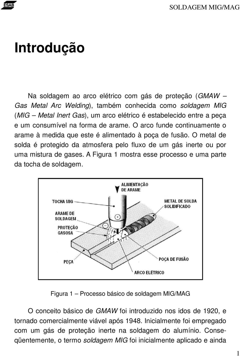 O metal de solda é protegido da atmosfera pelo fluxo de um gás inerte ou por uma mistura de gases. A Figura 1 mostra esse processo e uma parte da tocha de soldagem.