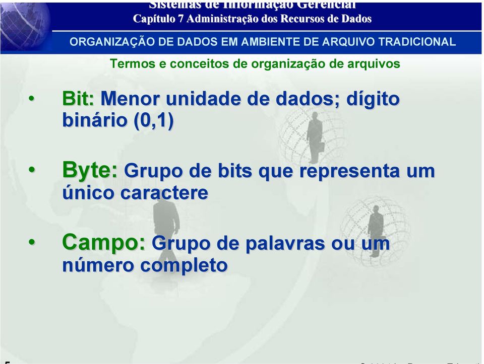(0,1) Byte: Byte: Grupo de bits que representa um único caractere Campo: