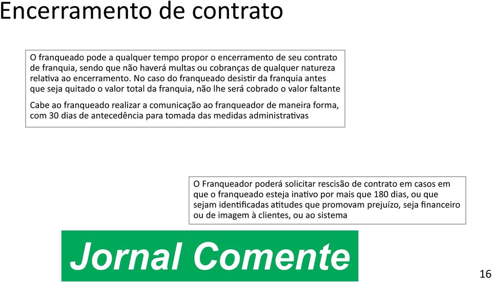 No caso do franqueado desis r da franquia antes que seja quitado o valor total da franquia, não lhe será cobrado o valor faltante Cabe ao franqueado realizar a comunicação ao