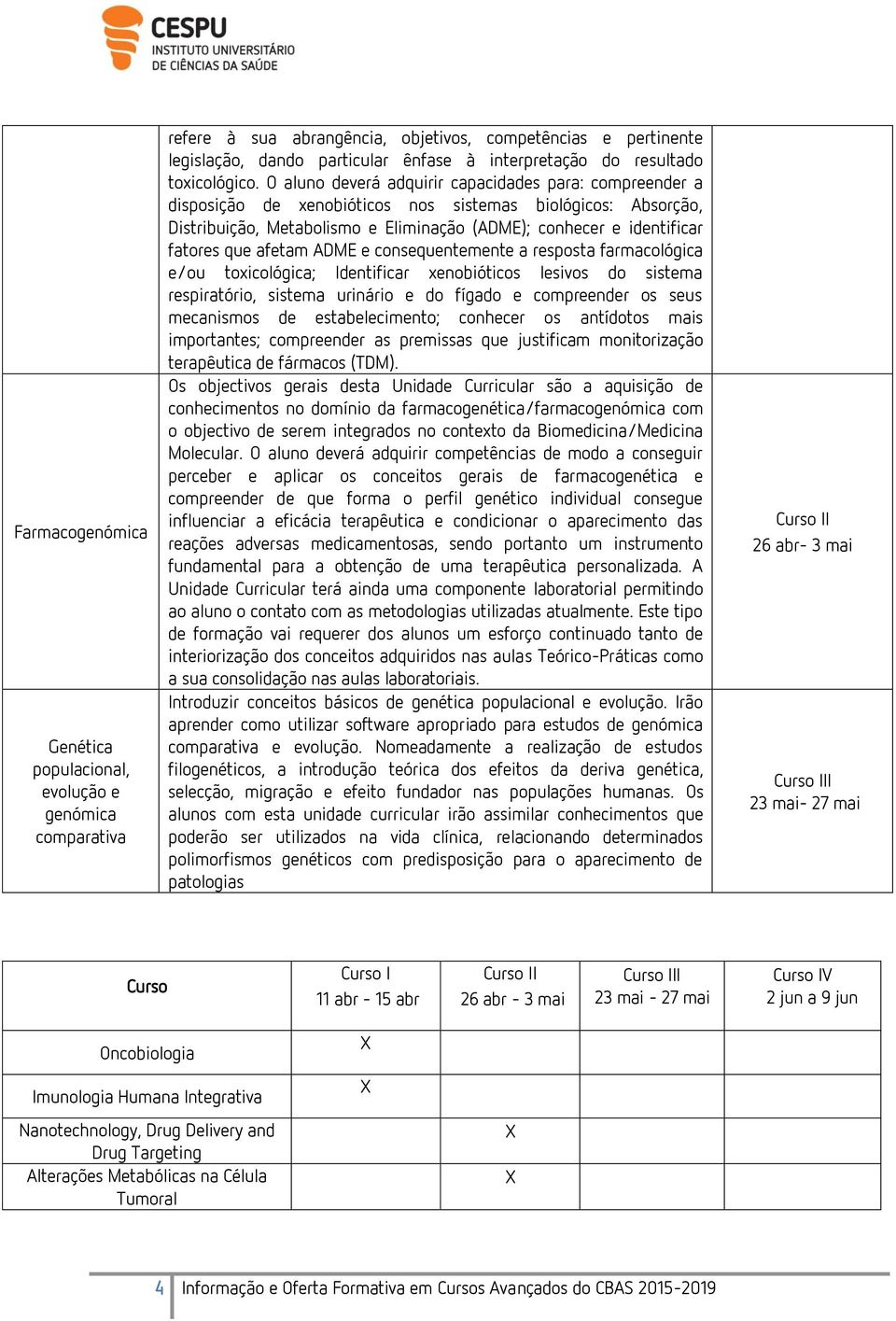 O aluno deverá adquirir capacidades para: compreender a disposição de xenobióticos nos sistemas biológicos: Absorção, Distribuição, Metabolismo e Eliminação (ADME); conhecer e identificar fatores que