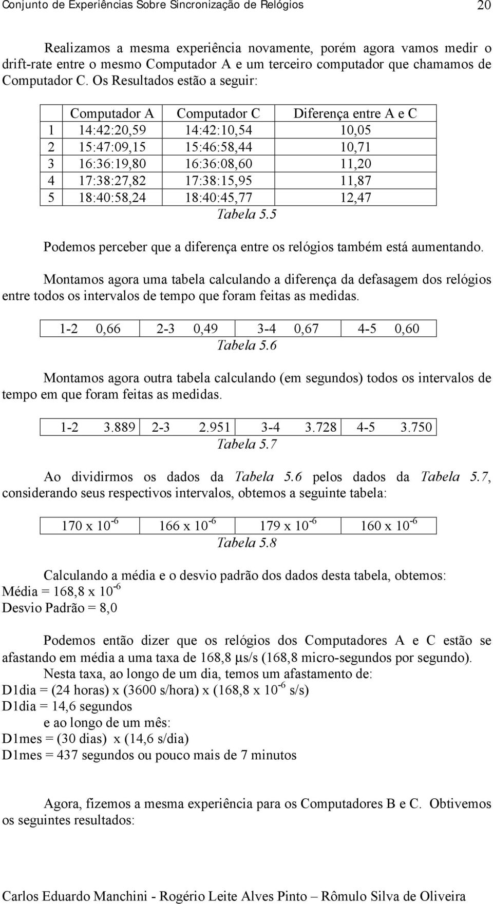 11,87 5 18:40:58,24 18:40:45,77 12,47 Tabela 5.5 Podemos perceber que a diferença entre os relógios também está aumentando.