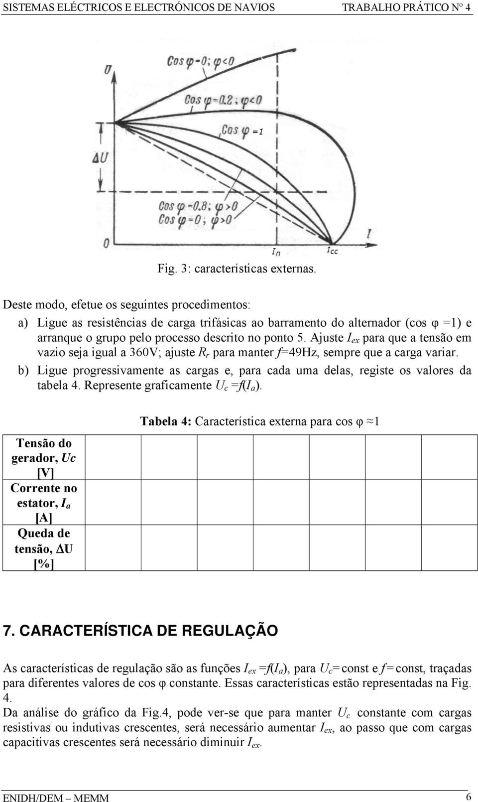 Ajuste I ex para que a tensão em vazio seja igual a 360V; ajuste R r para manter f=49hz, sempre que a carga variar.