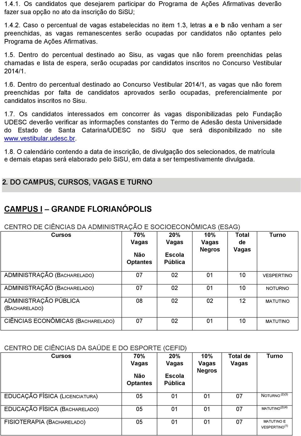 Dentro do percentual destinado ao Sisu, as vagas que não forem preenchidas pelas chamadas e lista de espera, serão ocupadas por candidatos inscritos no Concurso Vestibular 2014/1. 1.6.