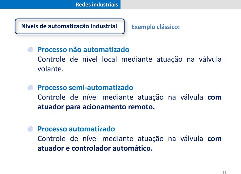 Processo semi-automatizado Controle de nível mediante atuação na válvula com atuador para