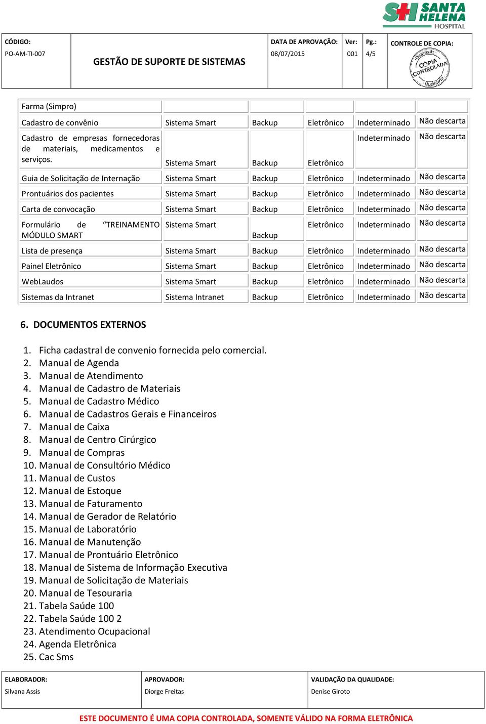 WebLaudos Sistemas da Intranet Sistema Intranet 6. DOCUMENTOS EXTERNOS 1. Ficha cadastral de convenio fornecida pelo comercial. 2. Manual de Agenda 3. Manual de Atendimento 4.