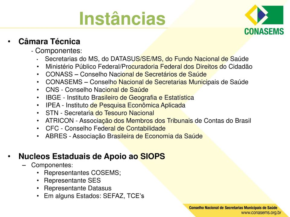 Estatística IPEA - Instituto de Pesquisa Econômica Aplicada STN - Secretaria do Tesouro Nacional ATRICON - Associação dos Membros dos Tribunais de Contas do Brasil CFC - Conselho Federal de